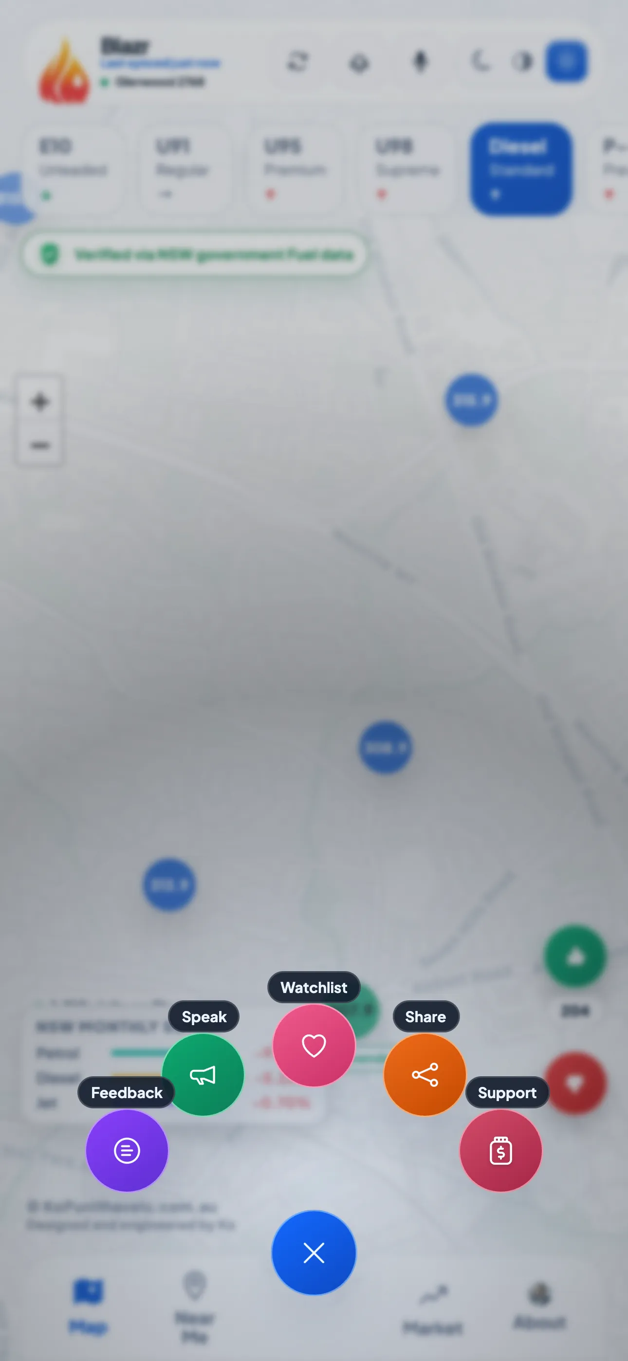 BlazrAI quick action orbit menu view